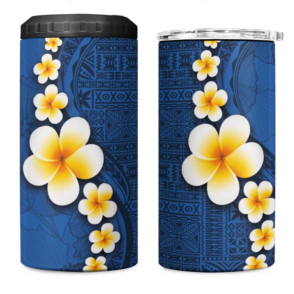Polynesian Hibiscus and Plumeria with Tapa Pattern 4 in 1 Can Cooler Tumbler Blue Color LT03 One Size: 16 oz Blue - Polynesian Pride