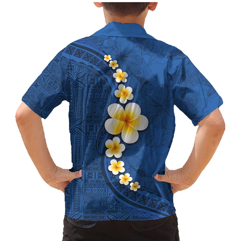 Polynesian Hibiscus and Plumeria with Tapa Pattern Family Matching Mermaid Dress and Hawaiian Shirt Blue Color LT03 - Polynesian Pride