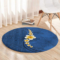 Polynesian Hibiscus and Plumeria with Tapa Pattern Round Carpet Blue Color LT03 - Polynesian Pride