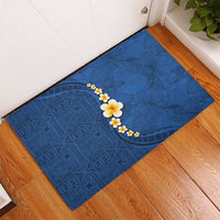 Polynesian Hibiscus and Plumeria with Tapa Pattern Rubber Doormat Blue Color LT03 - Polynesian Pride