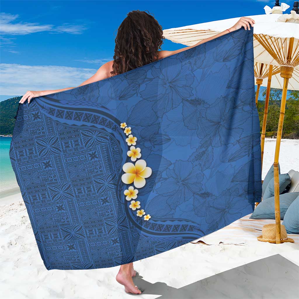 Polynesian Hibiscus and Plumeria with Tapa Pattern Sarong Blue Color LT03 One Size 44 x 66 inches Blue - Polynesian Pride
