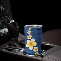Polynesian Hibiscus and Plumeria with Tapa Pattern Tumbler Cup Blue Color