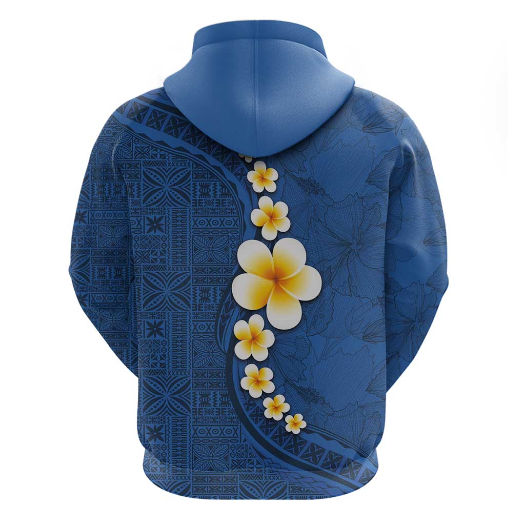 Polynesian Hibiscus and Plumeria with Tapa Pattern Zip Hoodie Blue Color LT03 - Polynesian Pride