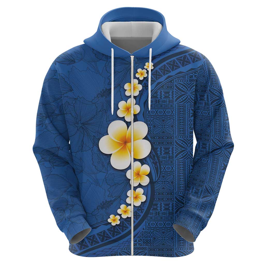 Polynesian Hibiscus and Plumeria with Tapa Pattern Zip Hoodie Blue Color LT03 - Polynesian Pride