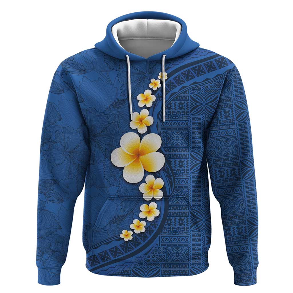 Polynesian Hibiscus and Plumeria with Tapa Pattern Zip Hoodie Blue Color LT03 Pullover Hoodie Blue - Polynesian Pride