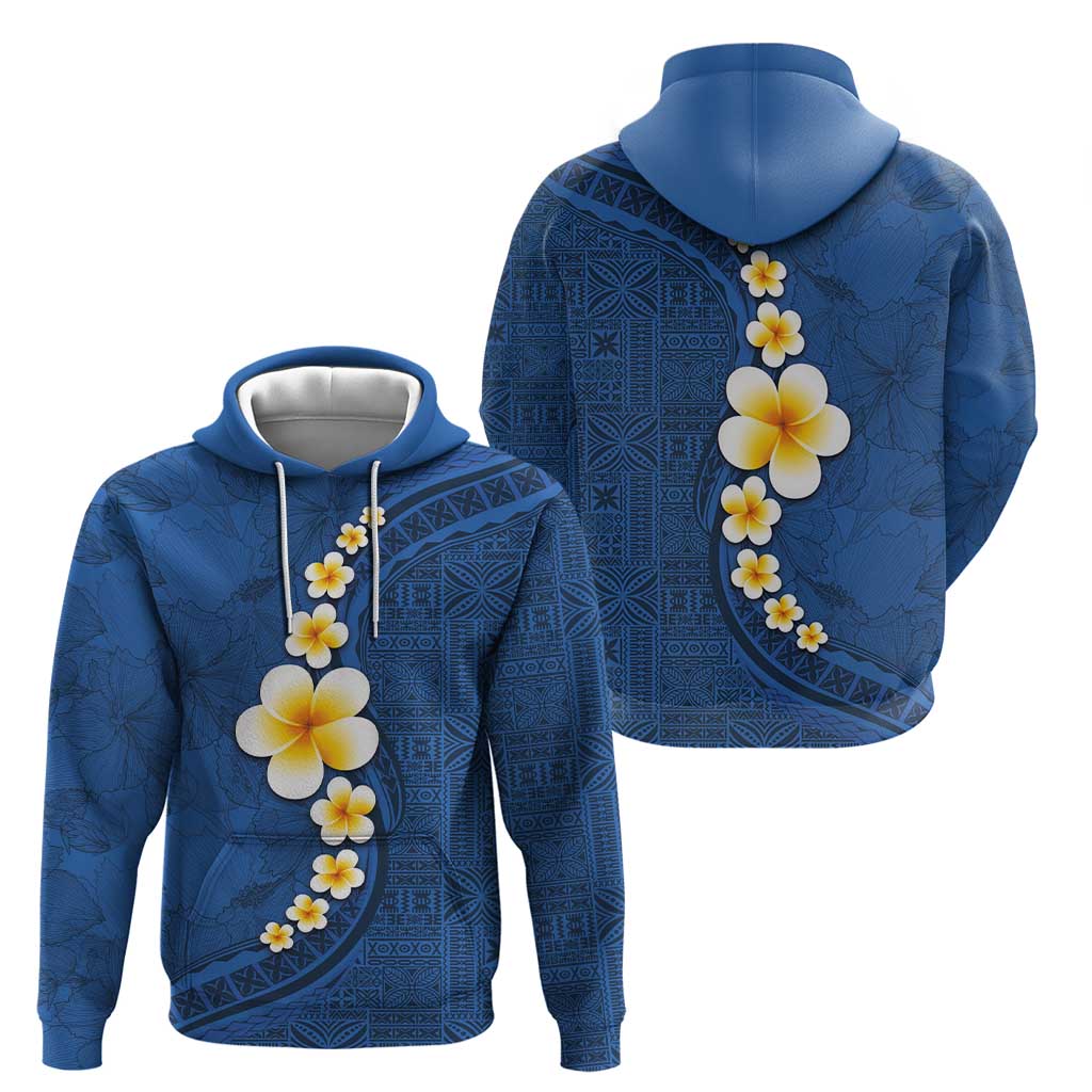Polynesian Hibiscus and Plumeria with Tapa Pattern Zip Hoodie Blue Color LT03 - Polynesian Pride