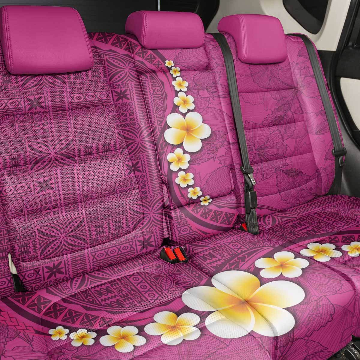 Polynesian Hibiscus and Plumeria with Tapa Pattern Back Car Seat Cover Pink Color LT03 - Polynesian Pride