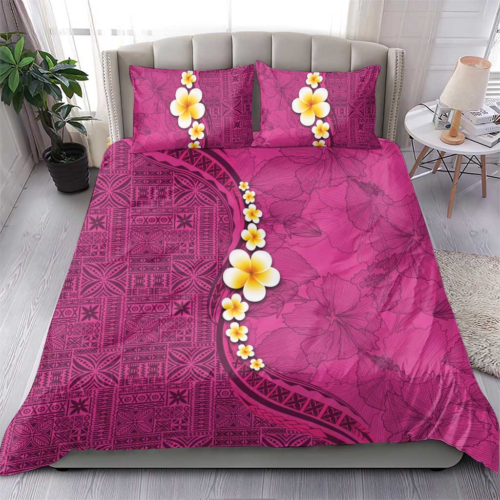 Polynesian Hibiscus and Plumeria with Tapa Pattern Bedding Set Pink Color LT03 - Polynesian Pride