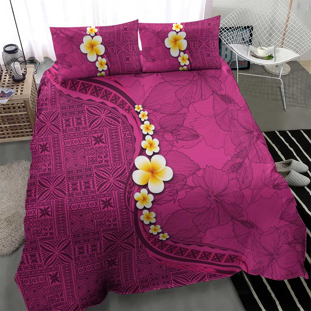 Polynesian Hibiscus and Plumeria with Tapa Pattern Bedding Set Pink Color LT03 - Polynesian Pride