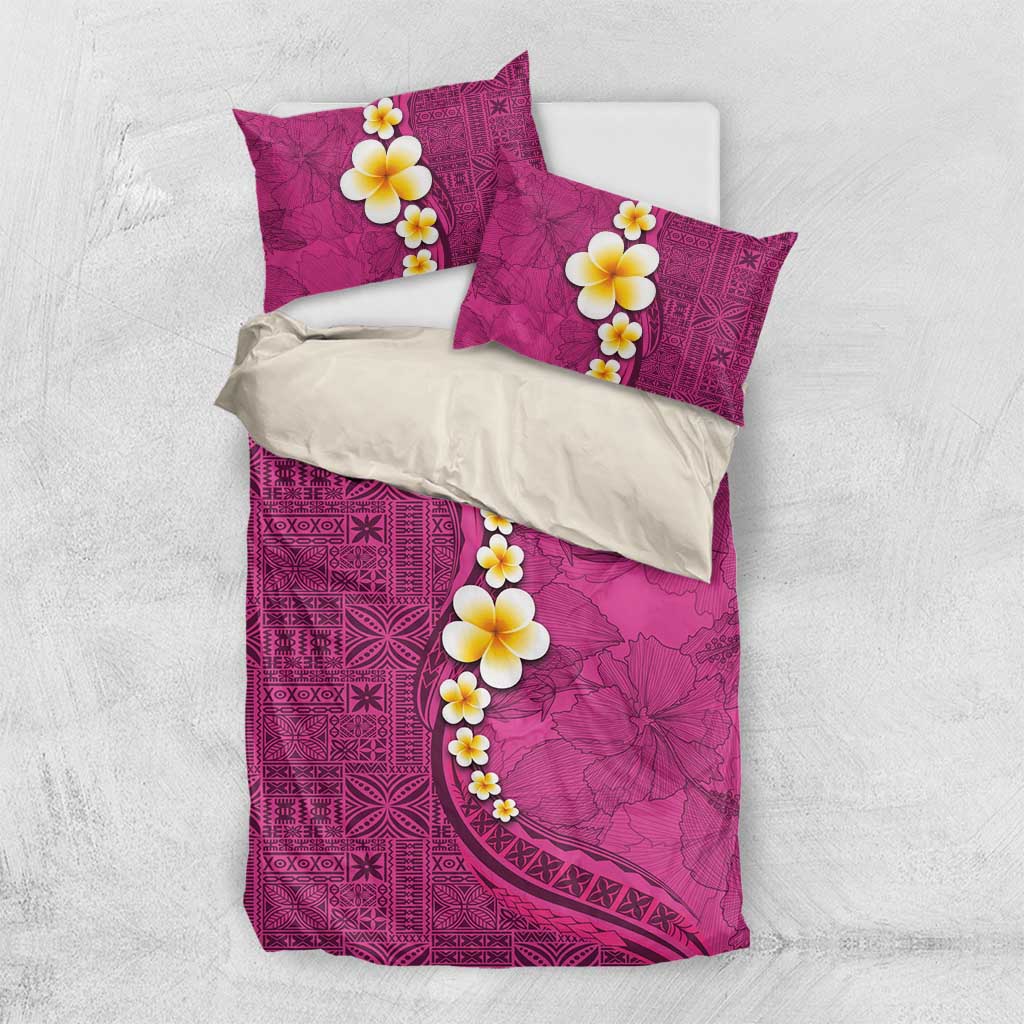 Polynesian Hibiscus and Plumeria with Tapa Pattern Bedding Set Pink Color LT03 US Twin 172cm x 218cm Pink - Polynesian Pride