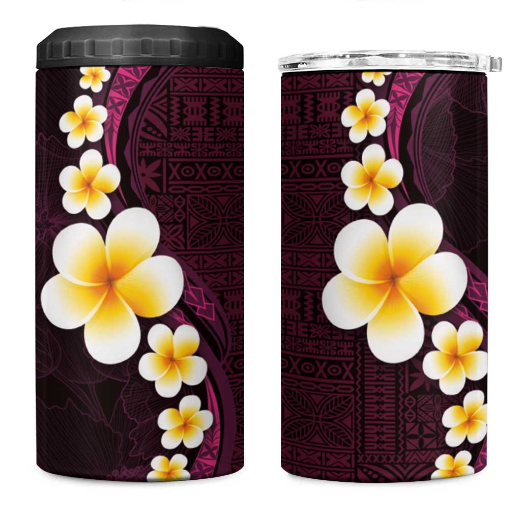 Polynesian Hibiscus and Plumeria with Tapa Pattern 4 in 1 Can Cooler Tumbler Pink Color LT03 One Size: 16 oz Pink - Polynesian Pride