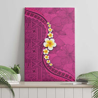 Polynesian Hibiscus and Plumeria with Tapa Pattern Canvas Wall Art Pink Color
