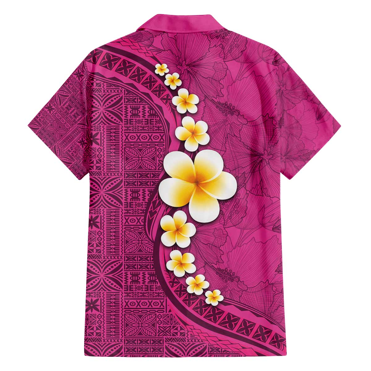 Polynesian Hibiscus and Plumeria with Tapa Pattern Family Matching Off The Shoulder Long Sleeve Dress and Hawaiian Shirt Pink Color LT03 - Polynesian Pride
