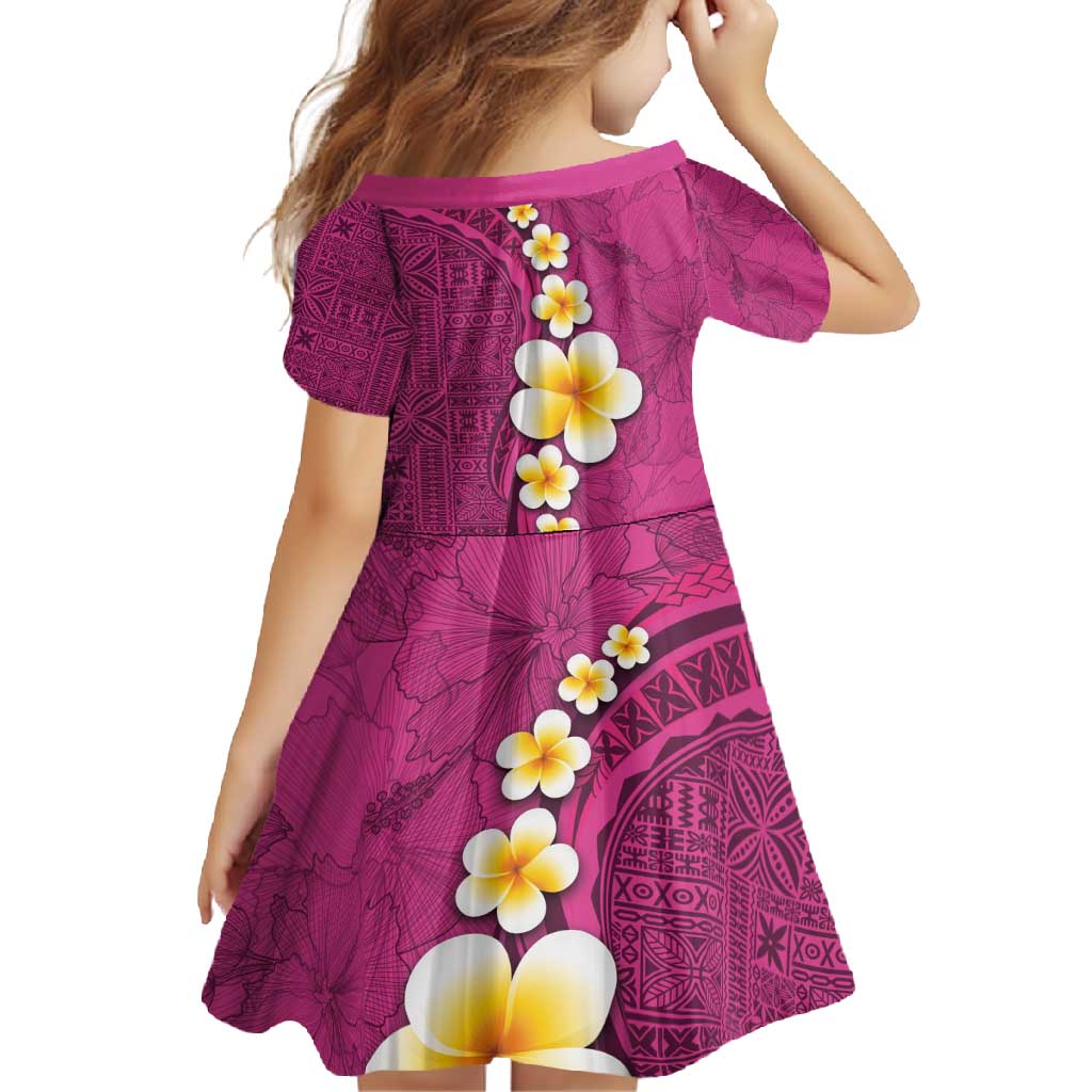 Polynesian Hibiscus and Plumeria with Tapa Pattern Family Matching Tank Maxi Dress and Hawaiian Shirt Pink Color