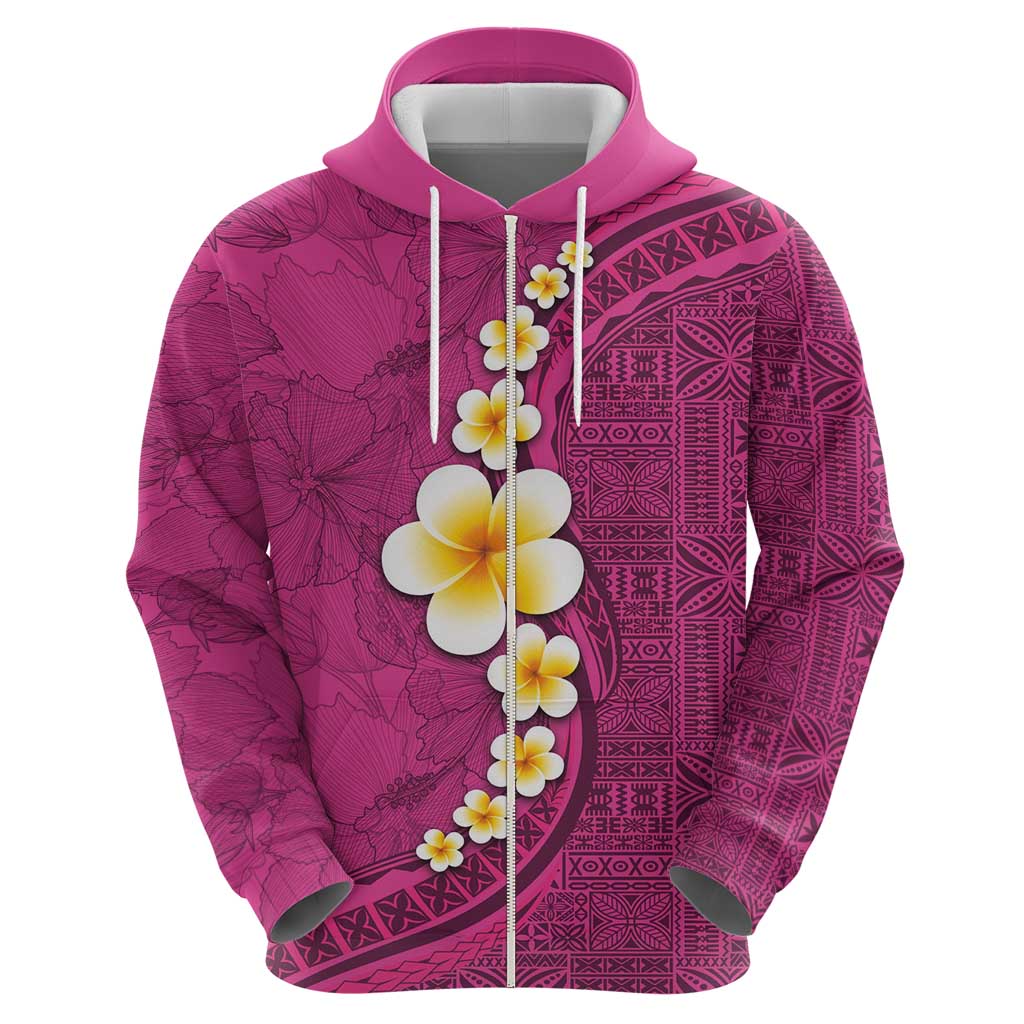 Polynesian Hibiscus and Plumeria with Tapa Pattern Hoodie Pink Color