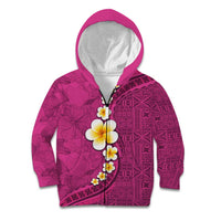 Polynesian Hibiscus and Plumeria with Tapa Pattern Kid Hoodie Pink Color
