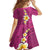 Polynesian Hibiscus and Plumeria with Tapa Pattern Kid Short Sleeve Dress Pink Color