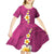 Polynesian Hibiscus and Plumeria with Tapa Pattern Kid Short Sleeve Dress Pink Color