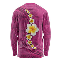 Polynesian Hibiscus and Plumeria with Tapa Pattern Long Sleeve Shirt Pink Color