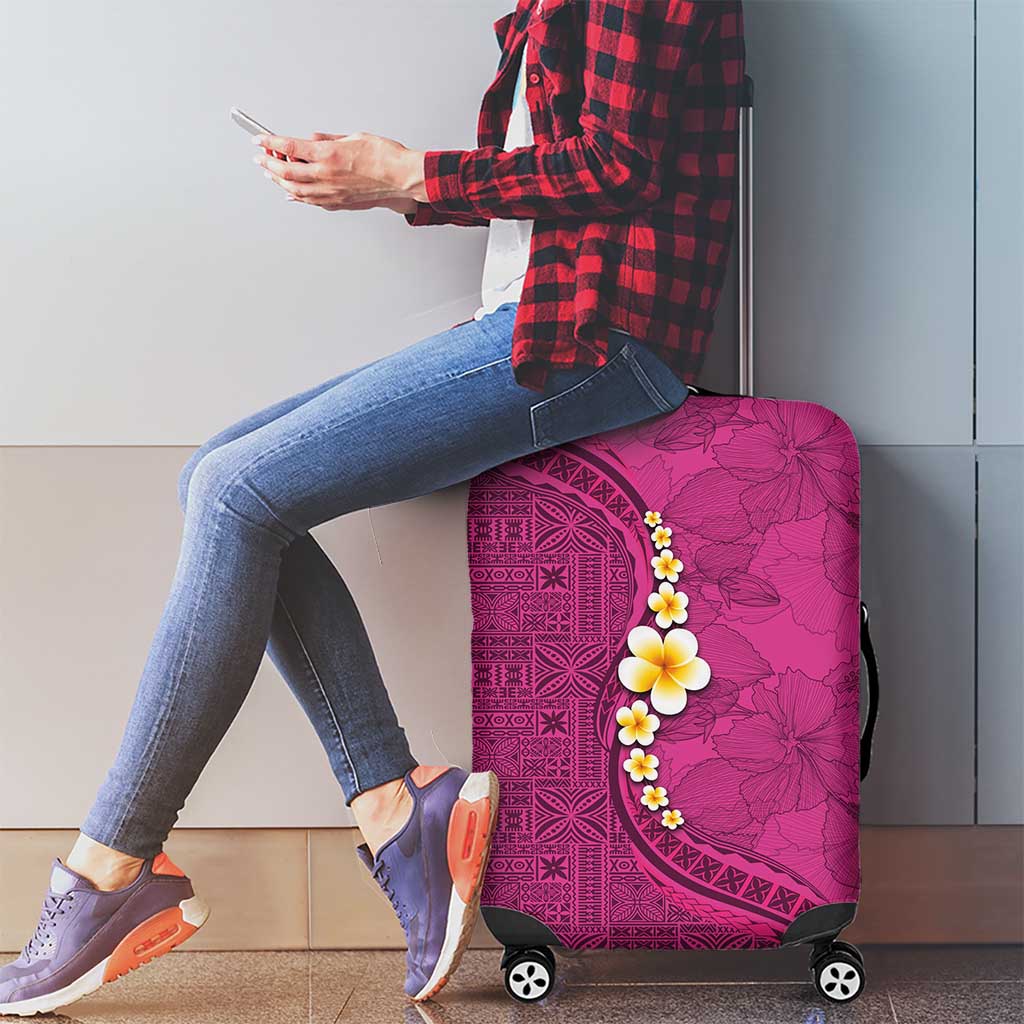 Polynesian Hibiscus and Plumeria with Tapa Pattern Luggage Cover Pink Color LT03 - Polynesian Pride