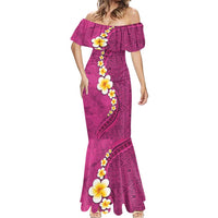 Polynesian Hibiscus and Plumeria with Tapa Pattern Mermaid Dress Pink Color