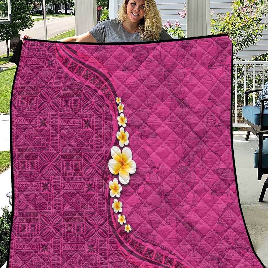 Polynesian Hibiscus and Plumeria with Tapa Pattern Quilt Pink Color LT03 Pink - Polynesian Pride