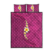 Polynesian Hibiscus and Plumeria with Tapa Pattern Quilt Bed Set Pink Color
