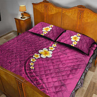 Polynesian Hibiscus and Plumeria with Tapa Pattern Quilt Bed Set Pink Color