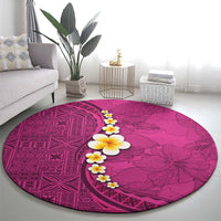 Polynesian Hibiscus and Plumeria with Tapa Pattern Round Carpet Pink Color LT03 - Polynesian Pride