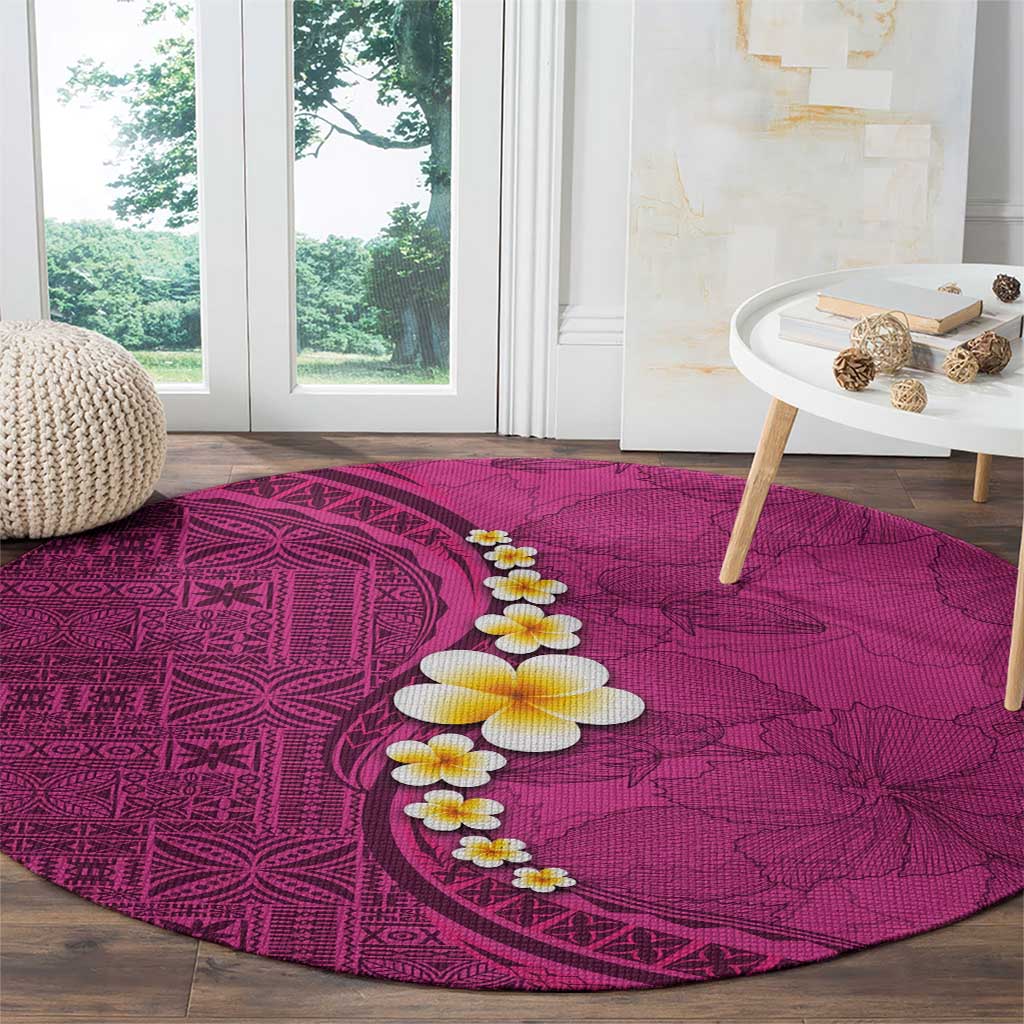 Polynesian Hibiscus and Plumeria with Tapa Pattern Round Carpet Pink Color LT03 - Polynesian Pride