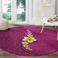 Polynesian Hibiscus and Plumeria with Tapa Pattern Round Carpet Pink Color LT03 - Polynesian Pride