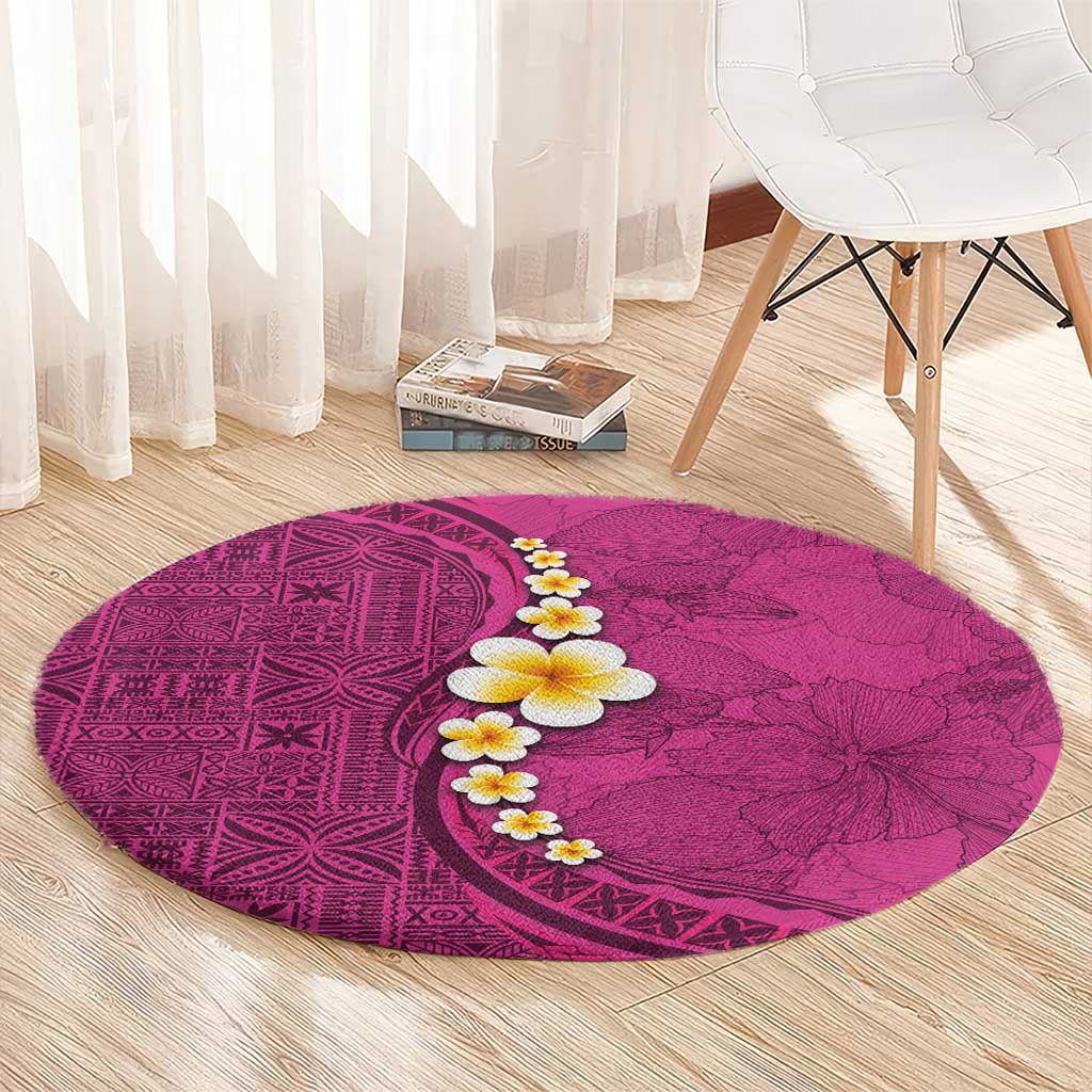 Polynesian Hibiscus and Plumeria with Tapa Pattern Round Carpet Pink Color LT03 - Polynesian Pride