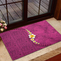 Polynesian Hibiscus and Plumeria with Tapa Pattern Rubber Doormat Pink Color LT03 - Polynesian Pride