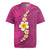 Polynesian Hibiscus and Plumeria with Tapa Pattern Rugby Jersey Pink Color