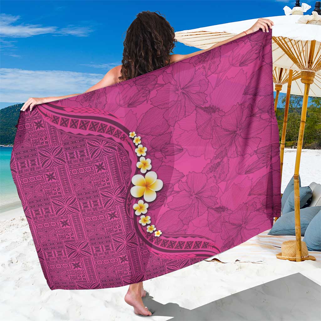 Polynesian Hibiscus and Plumeria with Tapa Pattern Sarong Pink Color LT03 One Size 44 x 66 inches Pink - Polynesian Pride