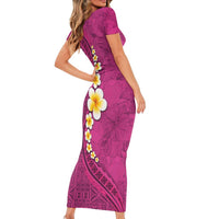 Polynesian Hibiscus and Plumeria with Tapa Pattern Short Sleeve Bodycon Dress Pink Color LT03 - Polynesian Pride