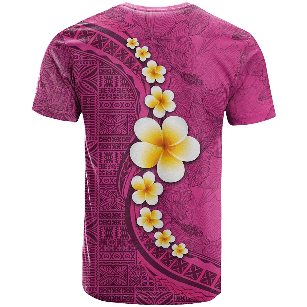 Polynesian Hibiscus and Plumeria with Tapa Pattern T Shirt Pink Color