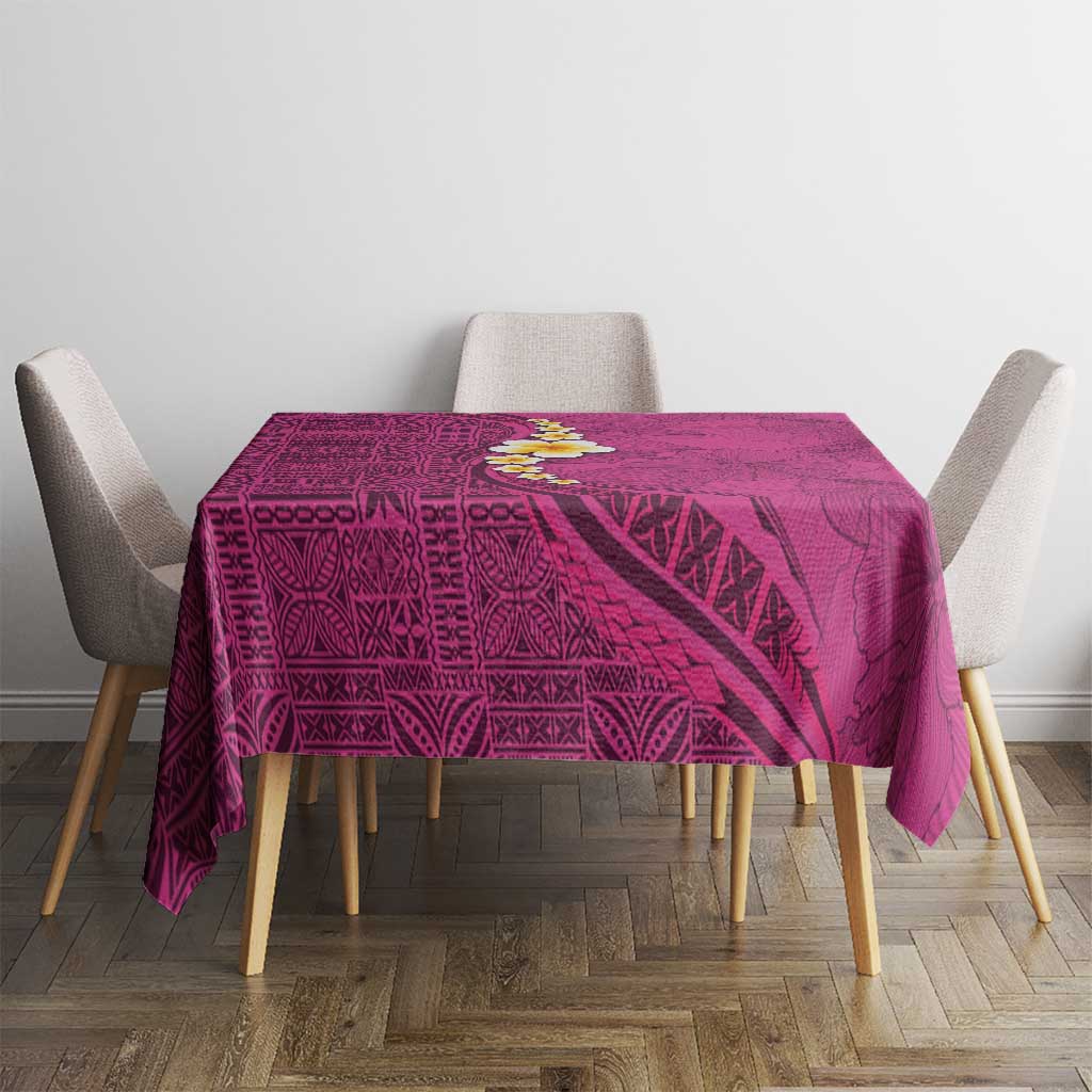 Polynesian Hibiscus and Plumeria with Tapa Pattern Tablecloth Pink Color