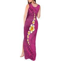 Polynesian Hibiscus and Plumeria with Tapa Pattern Tank Maxi Dress Pink Color