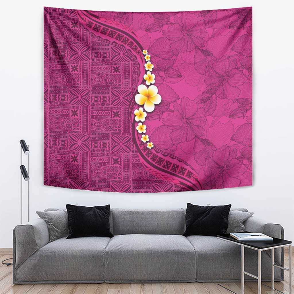 Polynesian Hibiscus and Plumeria with Tapa Pattern Tapestry Pink Color LT03 Pink - Polynesian Pride