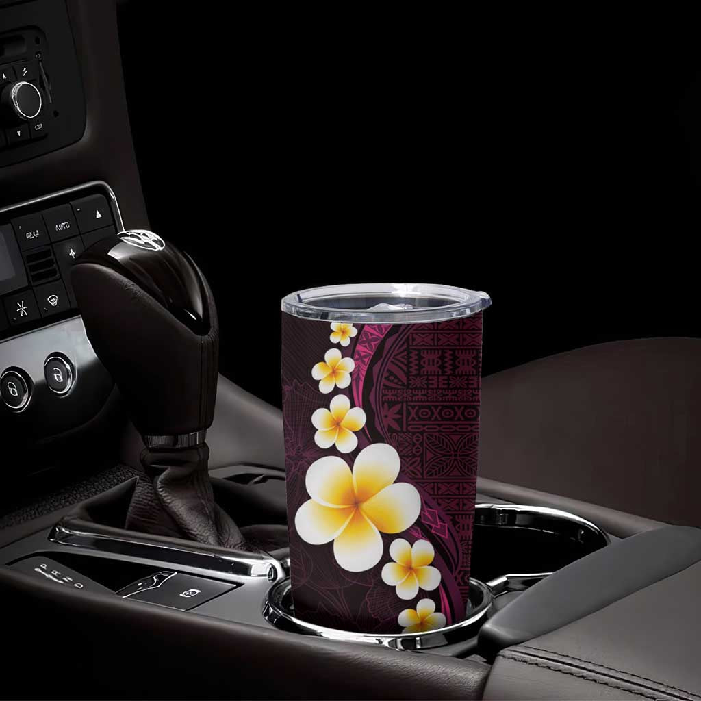Polynesian Hibiscus and Plumeria with Tapa Pattern Tumbler Cup Pink Color