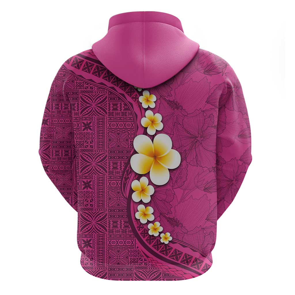 Polynesian Hibiscus and Plumeria with Tapa Pattern Zip Hoodie Pink Color LT03 - Polynesian Pride