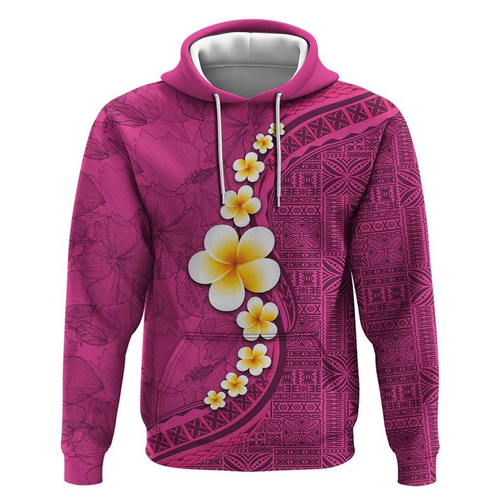 Polynesian Hibiscus and Plumeria with Tapa Pattern Zip Hoodie Pink Color LT03 Pullover Hoodie Pink - Polynesian Pride