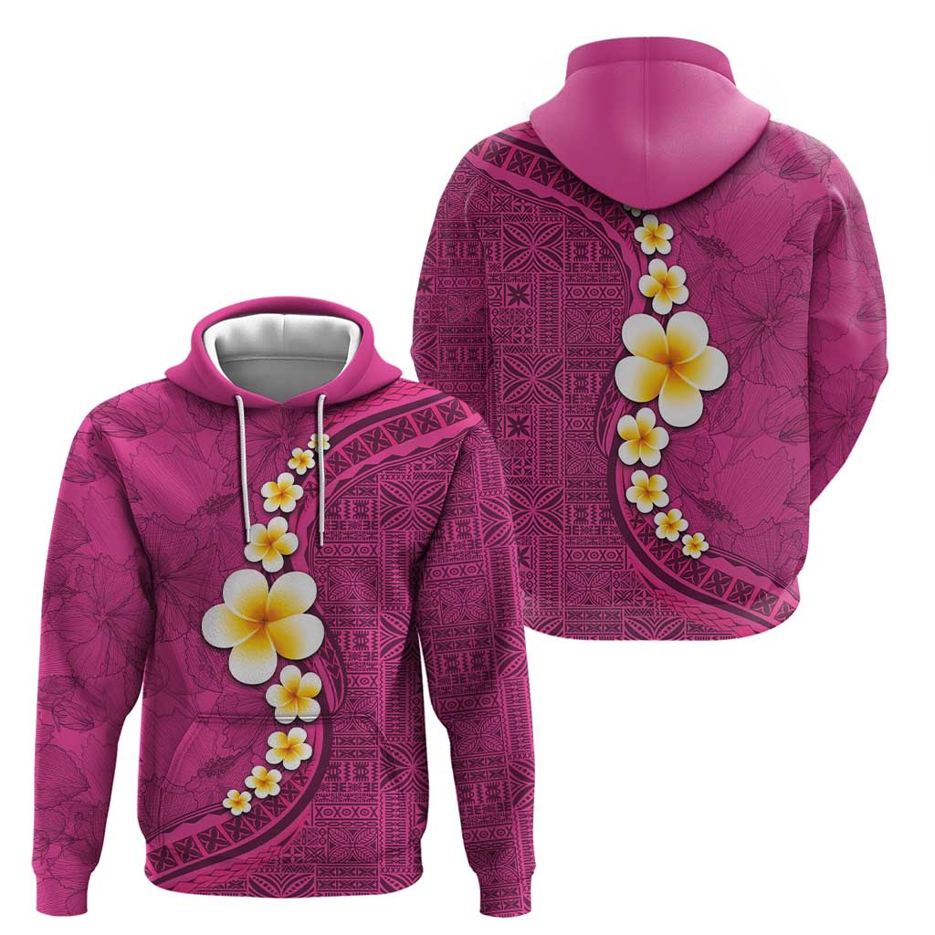 Polynesian Hibiscus and Plumeria with Tapa Pattern Zip Hoodie Pink Color LT03 - Polynesian Pride