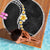 Pacific Hibiscus and Plumeria with Tapa Pattern Beach Blanket Black Color