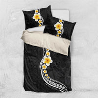 Pacific Hibiscus and Plumeria with Tapa Pattern Bedding Set Black Color LT03 US Twin 172cm x 218cm Black - Polynesian Pride
