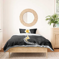 Pacific Hibiscus and Plumeria with Tapa Pattern Bedding Set Black Color LT03 - Polynesian Pride