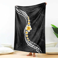 Pacific Hibiscus and Plumeria with Tapa Pattern Blanket Black Color