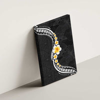 Pacific Hibiscus and Plumeria with Tapa Pattern Canvas Wall Art Black Color