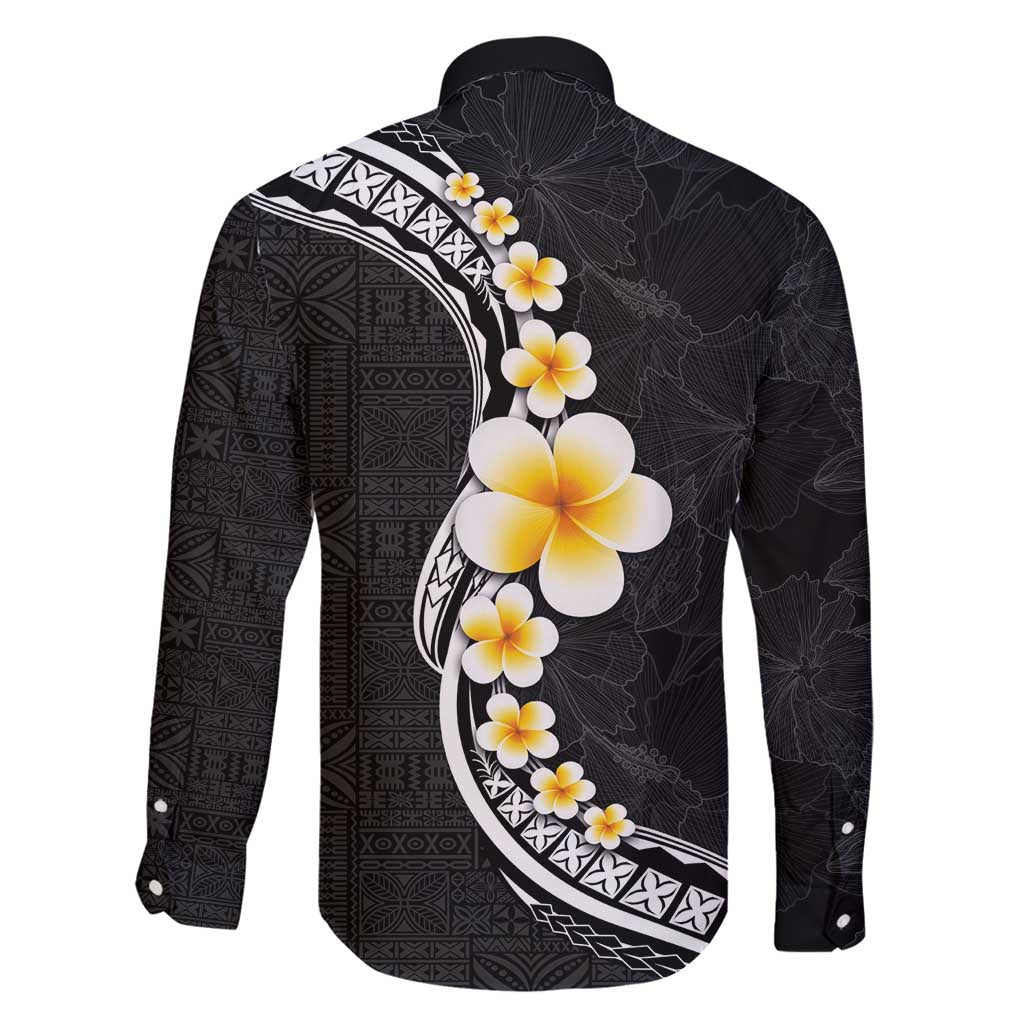Pacific Hibiscus and Plumeria with Tapa Pattern Family Matching Mermaid Dress and Hawaiian Shirt Black Color LT03 - Polynesian Pride